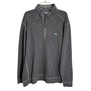 Tommy Bahama Mens Pullover Quarter Zip Sweatshirt Gray XXL TTG Cotton Blend